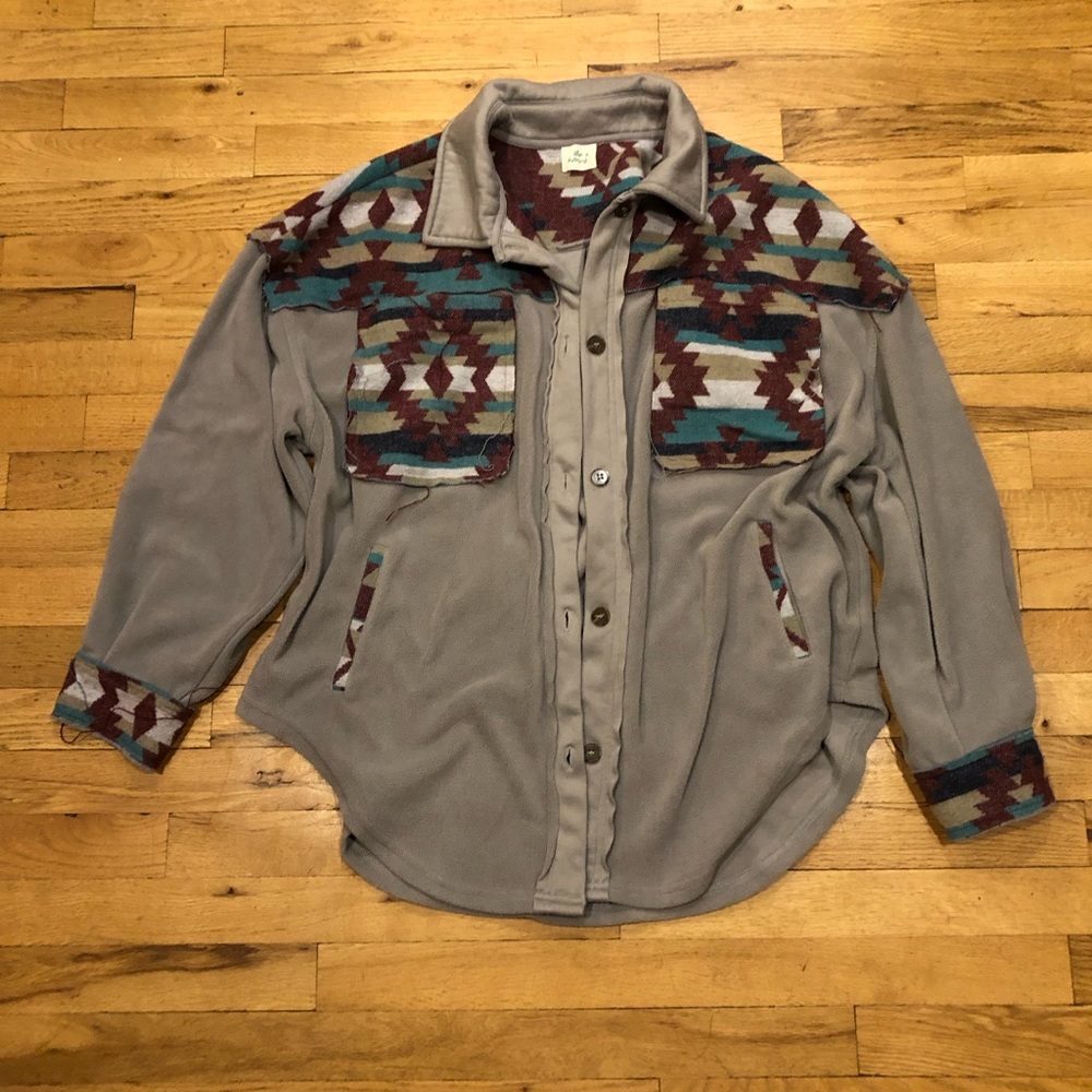 Blue Buttercup Boutique Aztec Print Oversized Fleece Button Up